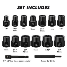 CASOMAN 13 Pieces Impact Bolt & Nut Remover Set, Nut Extractor and Bolt Extractor Twist Socket Set,Bolt Remover Tool Set