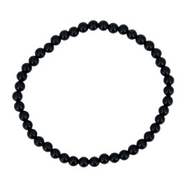 Taddart Minerals - Black Onyx Natural Gemstone Bracelet with 4mm Balls on Elastic Nylon Thread - Handmade, Rubber, Onyx