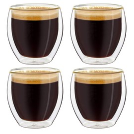 Creano Double Walled Espresso Glasses 100ml - Insulated Coffee Cups - Handmade Heat Resistant Glass - 4 pcs (Pack of 1)