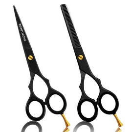 BEAUTICONE Hair Cutting & Thinning Scissors Set, Professional Barber Shears for Haircut Men/Women, Beard & Mustache Trimming Stainless Steel Hairdressing Scissors, Fixed Screw