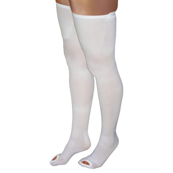 Blue Jay Anti-Embolism Medical Legwear – Small, Thigh High Compression Stockings with Inspection Toes, White, 15-20 mmHg, Post-Surgery Recovery, Non-Binding Top Panel, Medical Compression Socks