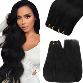 YoungSee Human Hair Wrinkle Black 40 cm Hair Wrinkle Human Hair Sewing Black Weaving Hair Extensions Weft Extensions Human Hair Wrinkle Straight Hair Weft 100g #1