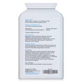 Magnesium Citrate 500mg 120 Capsules - Providing 150mg of Active Elemental Magnesium - High Potency - Easily Absorbable - Highly Bioavailable - UK Manufactured