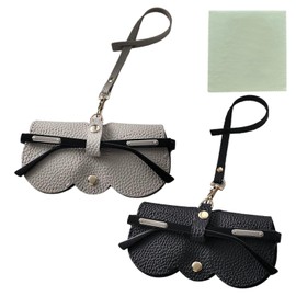 Roinaid Pack of 2 Sunglasses Case, Portable Glasses Bag, Sunglasses Bag Made of Soft Leather, Sunglasses Bag Made of Leather, Suitable for All Glasses Types, with Lens Cloth (Black and Grey),