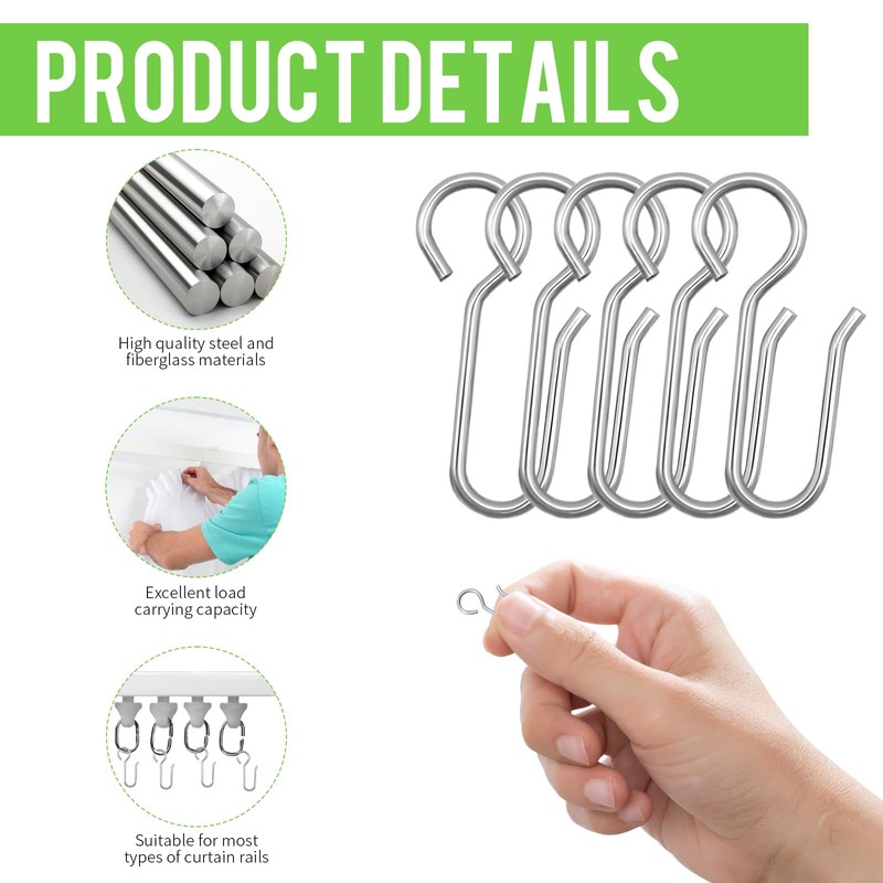 Curtain Hooks for Track, 100 Pcs Metal Curtain Hooks Hanging