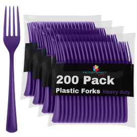 Disposable Purple Plastic Forks 200 Pcs - Heavy Duty Purple Plastic Disposable Cutlery - Purple Disposable Flatware, Purple Plastic Silverware, Plastic Forks Purple Exquisite