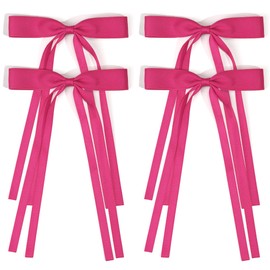 Ayesha Hot Pink Hair Bows Clips Pink Coquette Bow Hair Ribbon Bowknot with Long Tail Hot Pink Bows Barrettes Hair Accessories for Women Girls 4PCS
