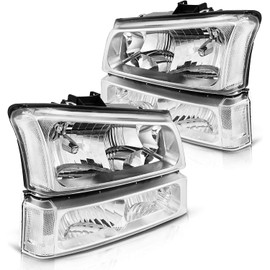 KAX Front Headlight Assembly Compatible with Silverado 1500/2500 HD/3500, 3500 Classic, Avalanche 1500/2500, Silverado 2500, Headlamps Chrome Housing Clear Reflector Clear Lens
