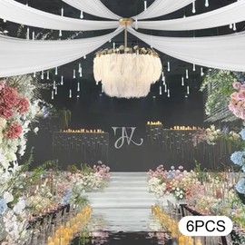 DYNAMI Pack of 6 Panels Ceiling Drapes for Weddings,5ftx10ft Ceiling Curtains Sheer Chiffon Fabric,for Weddings,Parties,Events,Tent Draping (White)