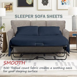 Full Sleeper Sofa Bed Sheet Set - 400 Thread Count 100% Egyptian Cotton - Full Size Sleeper Sofa Sheets Set for Pull Out Sofa Bed - Sleeper Sofa Sheets Full 6 Inches Deep Sofa Bed Sheets(Navy Blue)