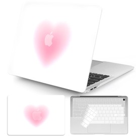 Seorsok Compatible with MacBook Air 13 Inch Case 2022 2021 2020-2018 Release A1932 A2179 M1 A2337 Touch ID,Cute Pink Big Heart Aesthetic Plastic Hard Case with Transparent Keyboard Cover,White