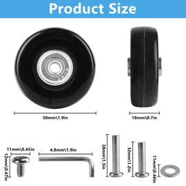 4 Pcs Luggage Wheels Replacement, 50x18mm Suitcase Wheels Replacement, Suitcase Luggage Replacement Wheels, Rubber Luggage Suitcase Swivel Caster Wheels Accessories Parts Repair Kit