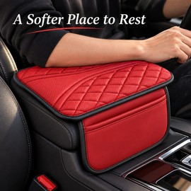Universal Leather Car Armrest Storage Bag with Center Console Riser Cushion and Organizer Pockets