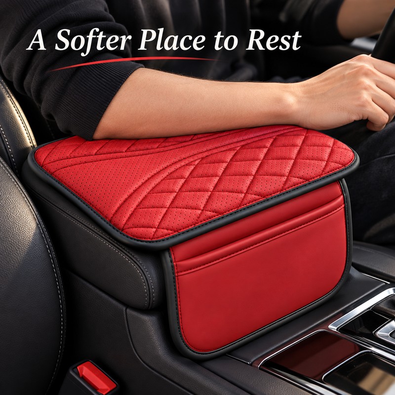 Universal Leather Car Armrest Storage Bag with Center Console Riser