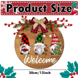 BORAMDO Christmas Wooden Gnome Welcome Sign for Front Door, 12 Inch Rustic Christmas Wood Welcome Hanging Sign Porch Sign, Round Christmas Gnome Door Hanger for Farmhouse Holiday Indoor Outdoor