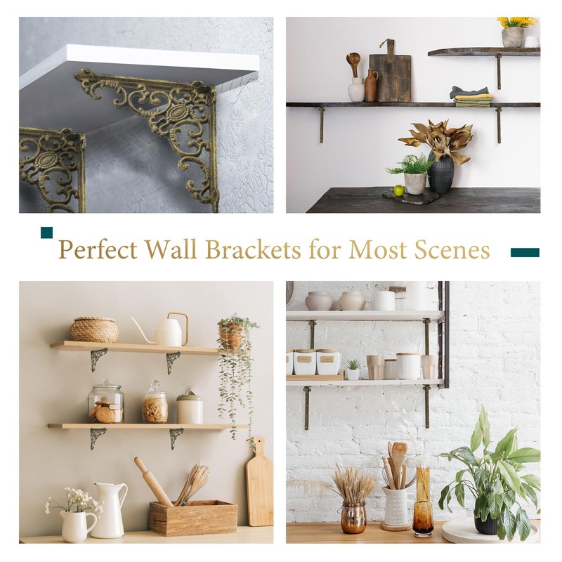 Lounsweer 8 Pcs Heavy Duty Antique Brass Shelf Brackets 8''