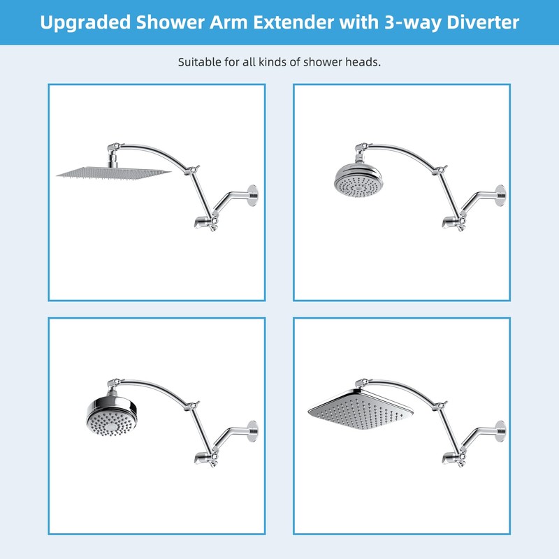 Hibbent Metal 16'' Shower Head Extension Arm with 3-way Diverter