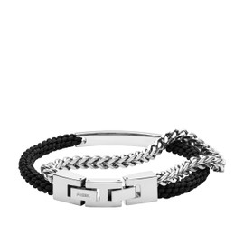 Fossil Men's Stainless Steel Engravable ID Bracelet, Color: Silver/Black (Model: JF03325040)