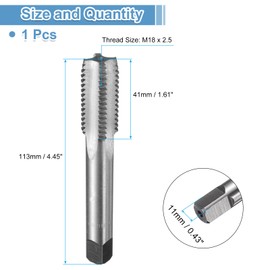 sourcing map Hand Bottom Tap M18 x 2.5 H2 Metric Thread Bottoming Style Threading Taps High Speed Steel HSS6542 Straight Flutes Screw Tapping Tool