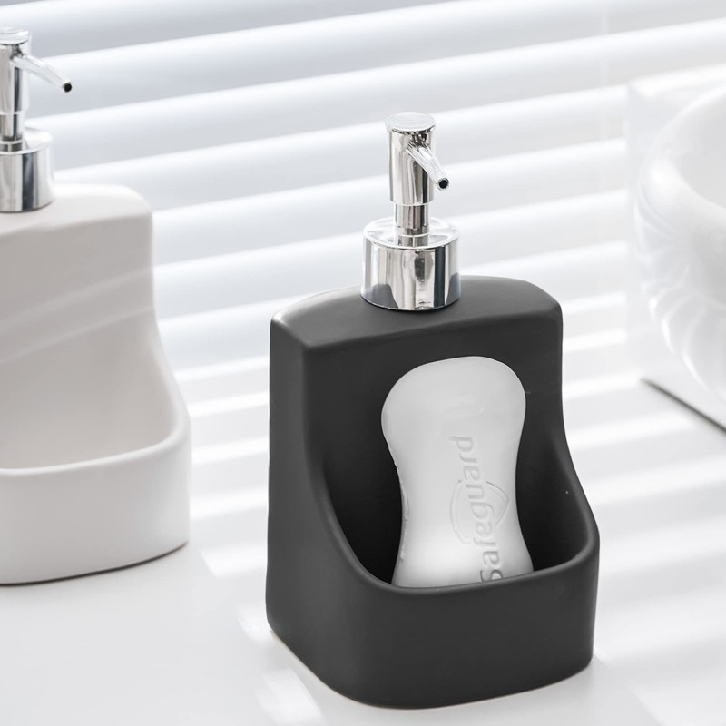 10oz Ceramic Dish Soap Dispenser with Sponge Holder for Kitchen