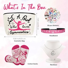 EccoDen Gymnastics Gifts for Girls - 5 Pcs Gymnastics Stuff with Gymnastic Stickers Gymnastic Bag Gymnastics Necklace Headband Socks, Gymnastics Accessories for Girls, Letter W