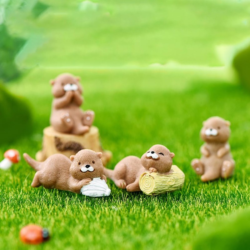 Vaguelly Pack of 16 Miniature Otter Figures Made of Resin