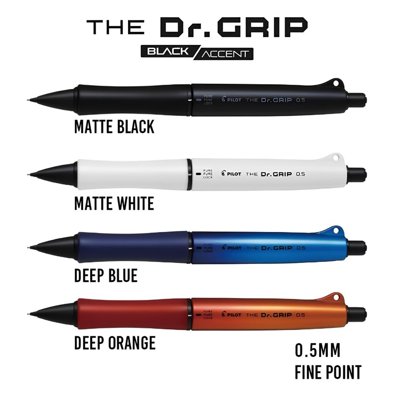 PILOT Mechanical Pencil, The Doctor Grip Black Accent, 0.5mm, Matte