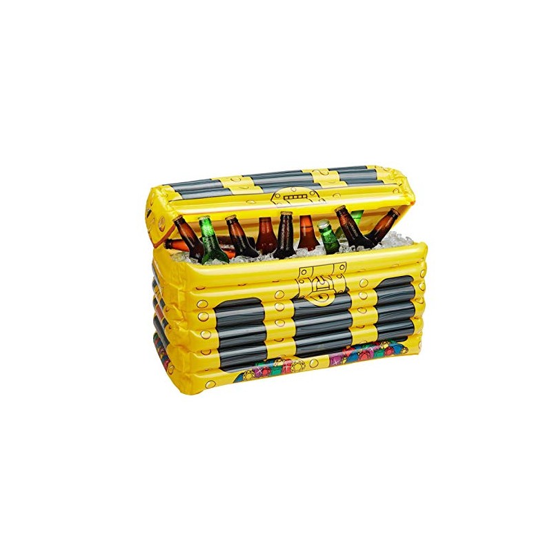 Smiffys 52024 Inflatable Treasure Chest Drink Holder, Unisex Adult, Gold,