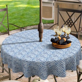 Melody Elephant Outdoor/Indoor Round Tablecloth with Umbrella Hole Zipper, Decorative Circular Table Cover for Home Garden, 60 Inch, Pebble Blue