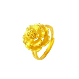 Cykdohy Retro Peony Flower Ring for Women Trendy Statement Floral 18k Gold Plated Adjustable Finger Rings Elegant Dainty Non Tarnish Stackable Fine Jewelry for Mom Wife Girlfriend