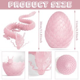 3D Printed Dragon Egg Mysterious Dragon Toy Realistic Movable Dragon Flexible Joints Surprise Easter Dragon Eggs Desk Toy (Crystal Powder)