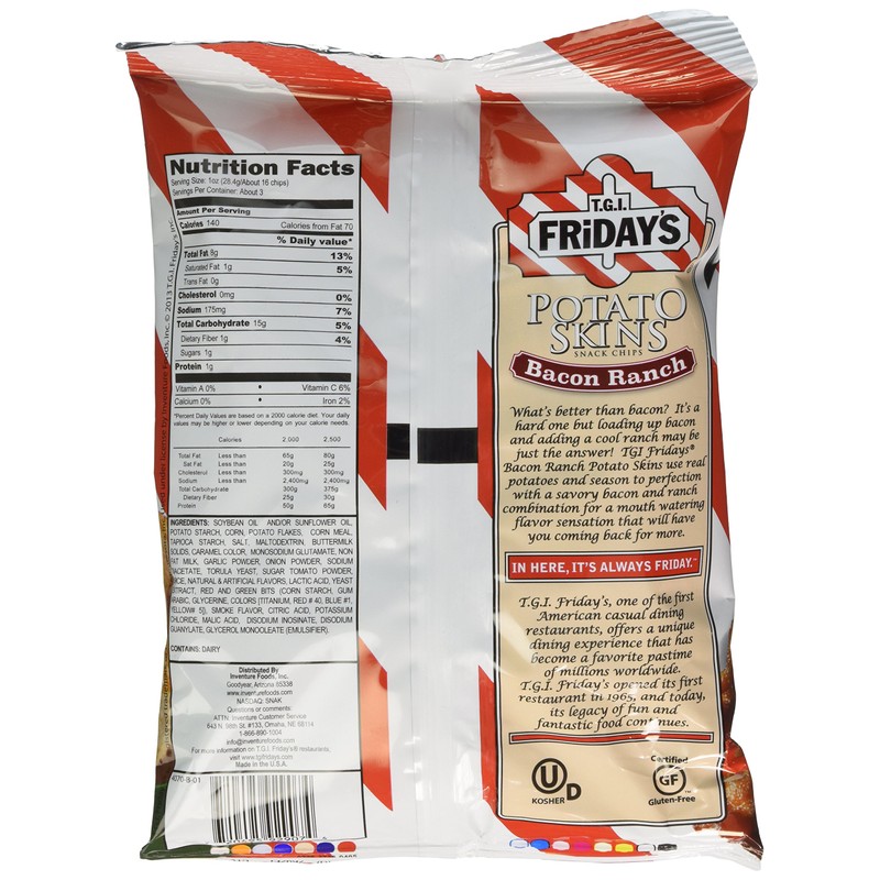 TGI Fridays Bacon Ranch Potato Skin chips, 3 Ounce --