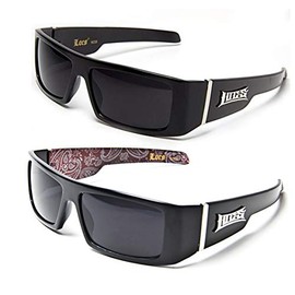 Locs Gangsta Sunglasses Various Combos 58 Style (2 Pack Black Plain and Red Bandana)