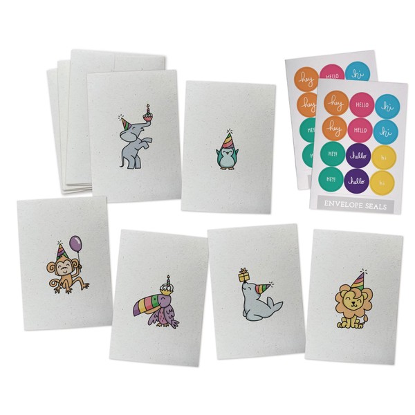 Sugartown Greetings Zoo Animals Birthday Card Set - 24 Note Cards with Envelopes & Colorful Sticker Seals - Happy Birthday Cards for Boys & Girls, Birthday Party Thank You Cards for Kids