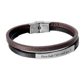 Queenberry Custom Genuine Leather Bracelet Cuff Name Initial Letter Engraved Handcrafted Wristband Gift f/Him Her Wife Husband Boyfriend Girlfriend Anniversary Father's day Birthday Wedding