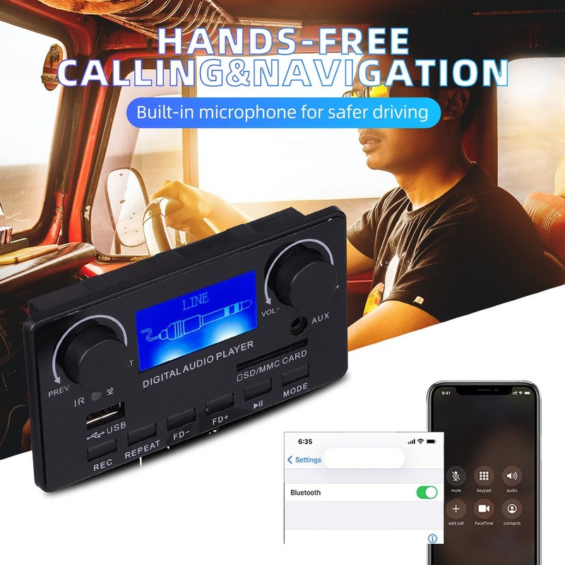 Aswalling 1Set Bluetooth 5.0 MP3 Decoder Board Support Handsfree Recording