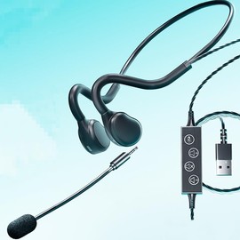 QOEKUEY USB Gaming Headset with Noise Canceling Microphone, Over-Ear Design, Inline Volume Control, Black