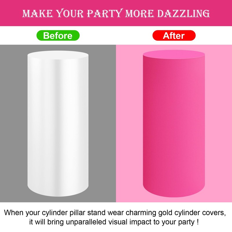 Set of 3 - Fuchsia Cylinder Pedestal Stand Covers, Flexible