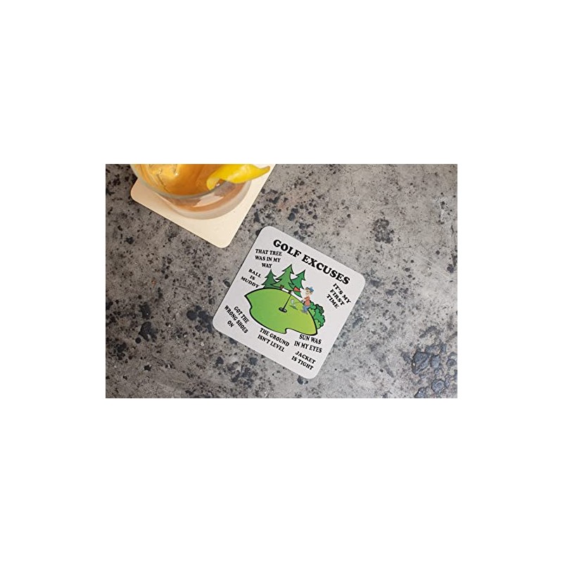 Golf Excuses - Funny Novelty Glossy Square Hardboard Coaster 9
