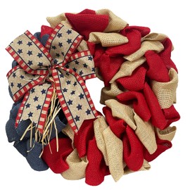 4th of July Wreaths Patriotic Wreaths for Front Door,Independence Day Wreath - Red White and Blue Wreath, American Flag Wreath - for Front Porch Decor Burlap Bow Memorial Day Decorations