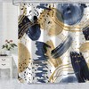 Abstract Blue Gold Shower Curtain, Boho Aesthetic Unique Modern Minimalist