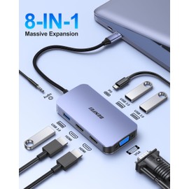 BENFEI USB C Docking Station, 8-in-1 USB C Hub with Triple Display Dual HDMI, VGA, 3*USB 3.0, 100W Power Delivery, 3.5mm AUX Audio Compatible with MacBook Pro, XPS and More