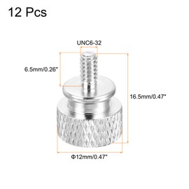 sourcing map 12pcs UNC6-32x6.5mm Knurled Thumb Screw Computer Case Threaded Hand Tighten Screws Aluminum Alloy for PC Case, Bright Silver