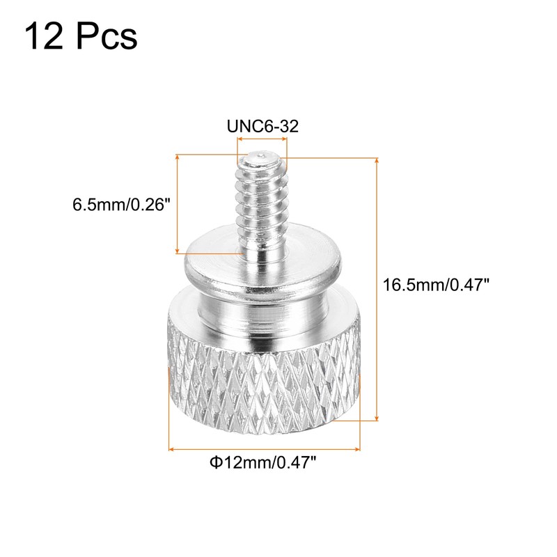 sourcing map 12pcs UNC6-32x6.5mm Knurled Thumb Screw Computer Case Threaded