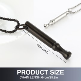 Bettinay 2PCS Breathing Necklace, Fashion Silver Black Meditation Breathlace, Titanium Steel Whistle Necklace for Men Women