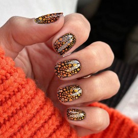 Pureglow Co Semi Cured Gel Nail Strips 20 Pcs Gel Nail Stickers for Women Nail Art for Use with Any UV/LED Lamp Nails Wraps Easy to Apply & Remove - Orange Yellow Bubble Dots