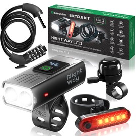 Nagevsem Bike Lights Set of 4 pcs w/Bike Lock & Bicycle Bell - LED Super Bright Rechargeable USB-C Headlight Front & Back Light Kit for Night Riding in Mountain - Gift for Men Women Boys Kids Black