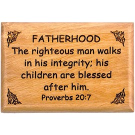 Bible Verse Fridge Magnets, Fatherhood - Proverbs 20:7, 1.6" x 2.5" Olive Wood Religious Motivational Faith Magnets from Bethlehem, Home, Kitchen, & Office, Inspirational Scripture Décor