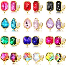 12 Pares Pendientes de Clip Mujer Pendientes Falsos de Piedra Natal de Colores Vibrantes Juego de Aretes de Clip Brillantes