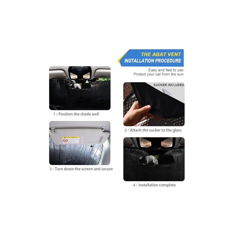 Bolaz Parabrisas de coche Negro con patrón, protector solar plegable,